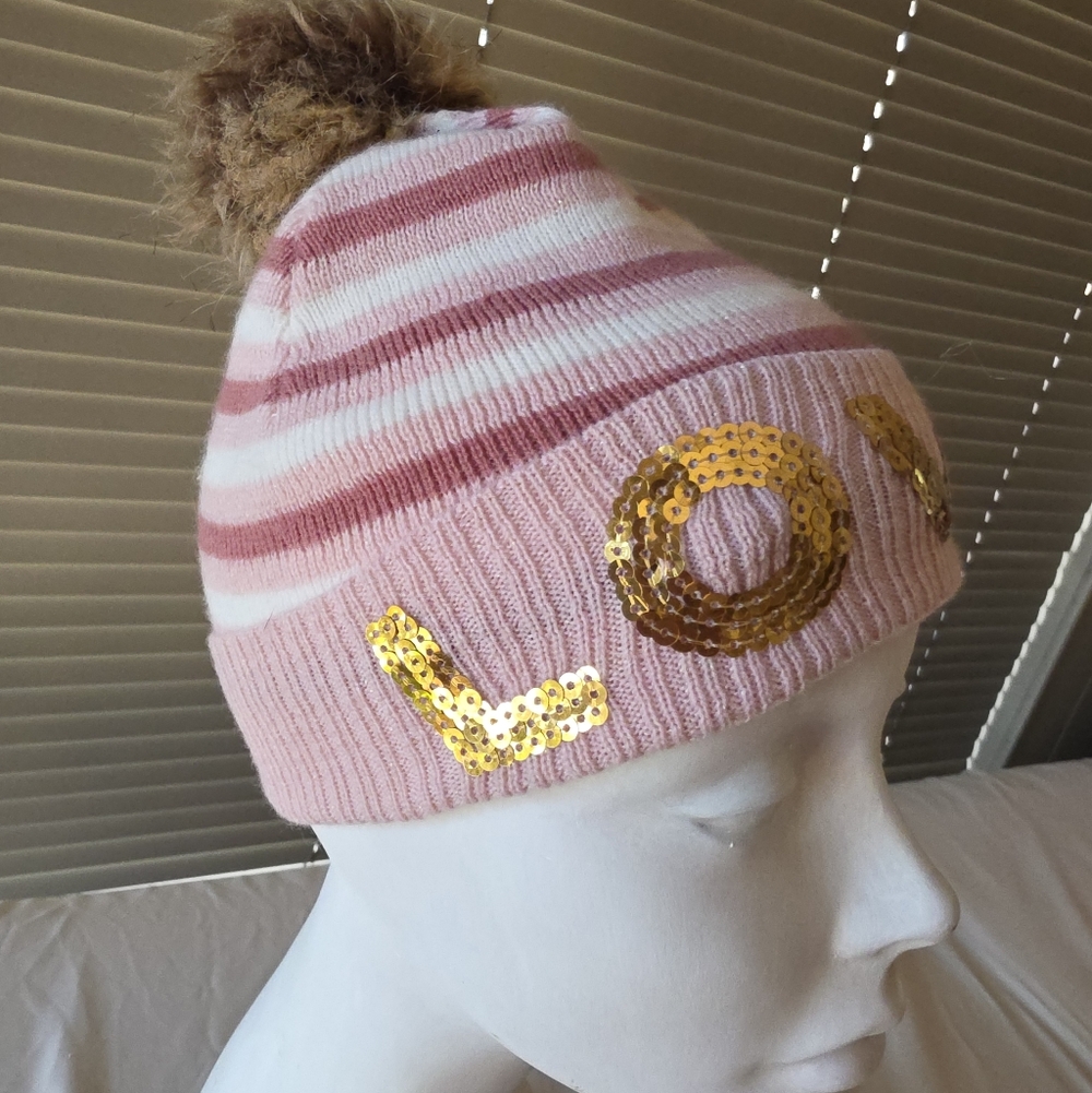 Pink and Gold Love Beanie - Picture 2 of 3